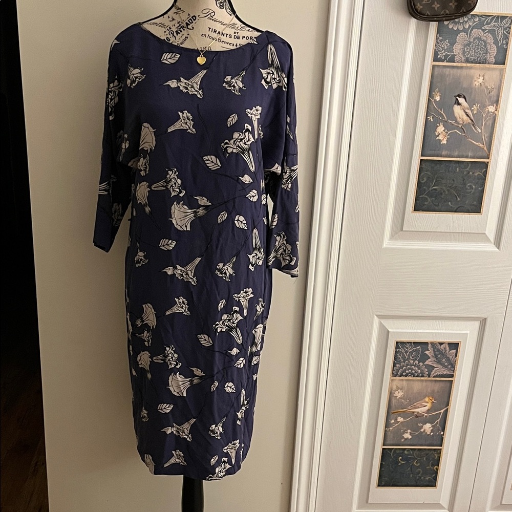 Babaton Navy Dress with White Floral Print
